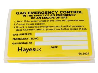 Arctic Hayes 663024 Gas Emergency Control Labels - Pack Of 10
