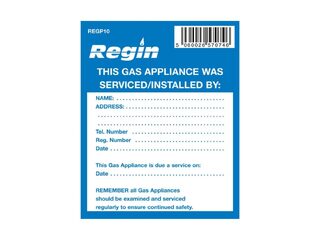 Regin REGP10 Gas Appliance Serviced Sticker - Pack of 8