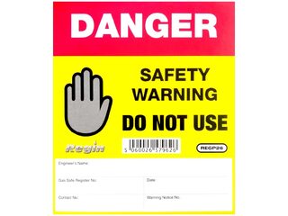 REGI REGIP26 DANGER DO NOT USE STICKER/TAG WITH ENGINEER DETAIL PANEL