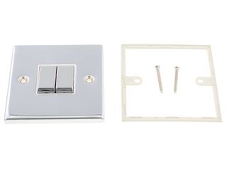 DECO VPCH412WH 10AX INGOT 2GANG 2WAY PLATE SWITCH WHT POLISHED CHROME