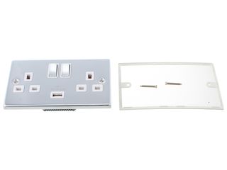 DECO VPCH570WH 13A INGOT 2GANG SWITCH SOCKETS 2.1A USB OUTLET WHT CHRM