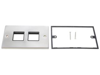 DECO VPSC404BK 2GANG MINIGRD UNFURN PLATE 2X2APERTUR BLK SATIN CHROME