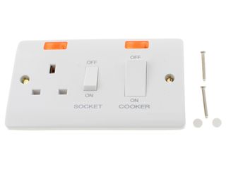 MODE CMA505 45A 2GANG SWITCH WITH 13A SWITCHED SOCKET WHT ROCKERS NEON