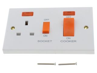 POLAR 45A 2 GANG DP SWITCH WITH 13A DP SWITCHED SOCKET & NEONS