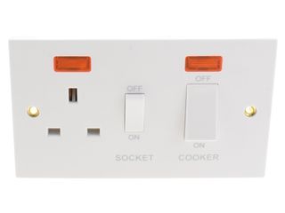 POLAR PRW505 45A 2 GANG DP SWITCH WITH 13A DP SWITCHD SOCKET WHT ROCKR