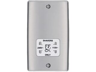 BG BRUSHED STEEL SHAVER SOCKET 115/230V DUAL VOLT - WHITE SURROUND