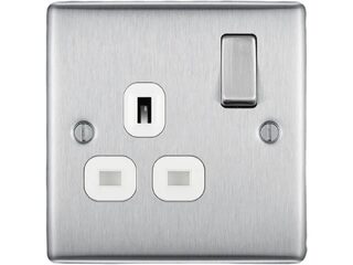 BG GANG BRUSHED STEEL 13A 1 GANG DOUBLE POLE SWITCHED SOCKET