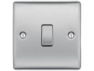 BG NBS12-01 BRUSHED STEEL 10AX 1 GANG 2 WAY PLATE SWITCH