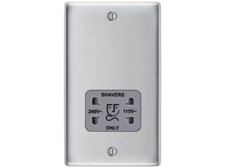 BG NBS20G-01 BR STEEL SHAVER SOCKET 115/230V DUAL VOLT GREY SURROUND