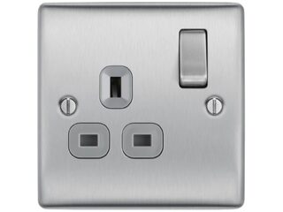 BG NBS21G-01 BR STEEL 13A 1GANG DOUBLE POLE SWITCHED SOCKET GREY