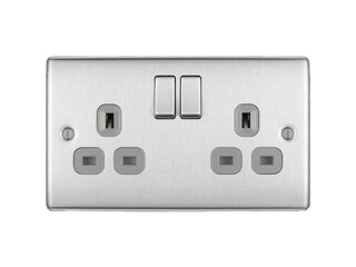 BG NBS22G-01 BRUSHED STEEL 13A 2 GANG DOUBLE POLE SWITCHED SOCKET