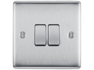 BG NBS42-01 BRUSHED STEEL 10AX 2 GANG 2 WAY PLATE SWITCH