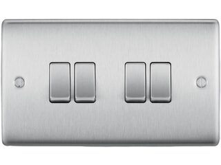 BG NBS44-01 BRUSHED STEEL 10AX 4 GANG 2 WAY PLATE SWITCH