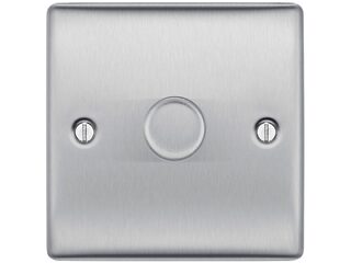 BG NBS81P-01 BRUSHED STEEL 400W 1 GANG 2 WAY DIMMER
