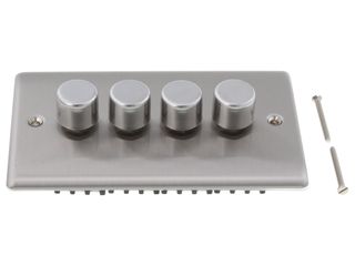 BG NBS84P-01 BRUSHED STEEL 400W 4 GANG 2 WAY PUSH DIMMER