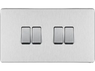 BG BRUSHED STEEL 10AX 4 GANG 2 WAY PLATE SWITCH - SCREWLESS FLATPLATE
