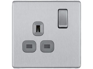 BG BRUSHED STEEL 13A 1 GANG DOUBLE POLE SCREWLESS FLATPLATE