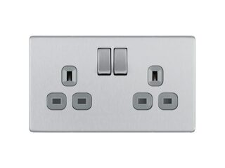 BG BRUSHED STEEL 13A 2 GANG SCREWLESS FLATPLATE