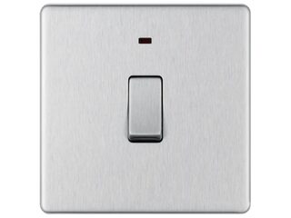 BG BRUSHED STEEL 20A DOUBLE POLE SWITCH SCREWLESS FLATPLATE