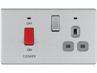 BG BRUSHED STEEL 45A COOKER CONNECTION UNIT SOCKET SCREWLESS FLATPLAT