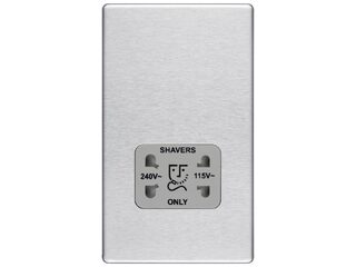 BG BRUSHED STEEL SHAVER SOCKET 115/240V DUAL VOLT SCREWLESS FLATPLATE