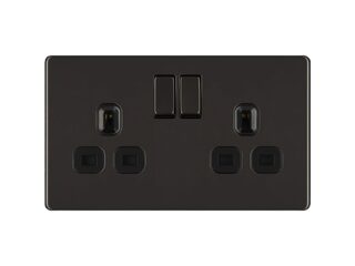 BG FBN22B-01 13A 2-Gang Screwless Double Pole Switched Socket - Black Nickel