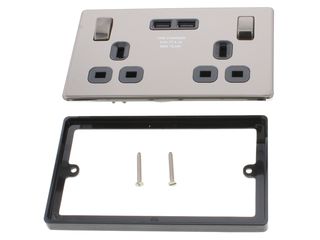 BG FBN22U3B-01 13A 2-Gang Screwless Flat Plt Switched Socket/USB - Black Nickel