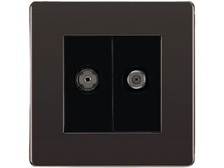 BG FBN65-01 2 GANG SATELLITE COAXIAL SOCKET SCREWLES FLTPLATE BLK NIKL
