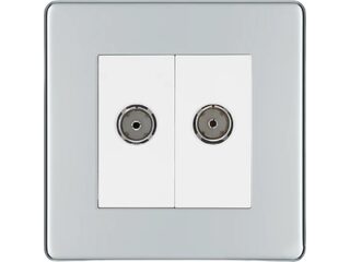 BG FPC61-01 2 GANG COAXIAL SOCKET SCREWLESS FLATPLATE POLISHED CHROME