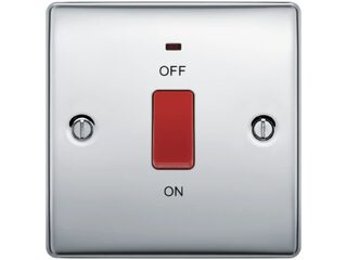 BG NPC74-01 POLISHED CHROME 45A DOUBLE POLE SWITCH WITH INDICATOR SI