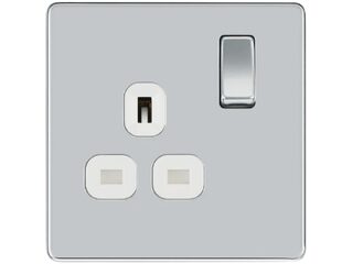BG FPC21W-01 SINGLE SWITCHED 13A POWER SOCKET POLISHED CHROME SCREWLES