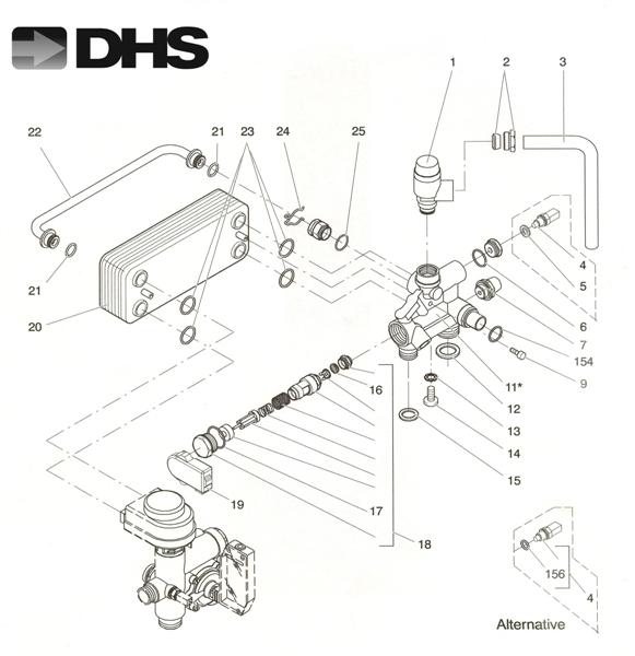 C H RETURN ASSY & D H W HEAT E logo